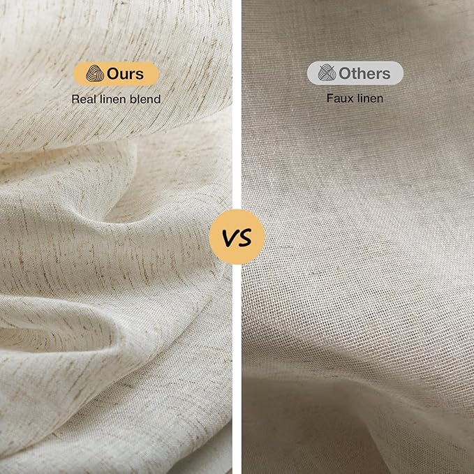 Anmao Flax Linen Curtains for Living Room 63 Inch Length 2 Panels Set, Light Filtering Sheer Window Curtain Drapes for Bedroom with Nickel Grommet, 52 Inch Wide Each Panel, Linen Color