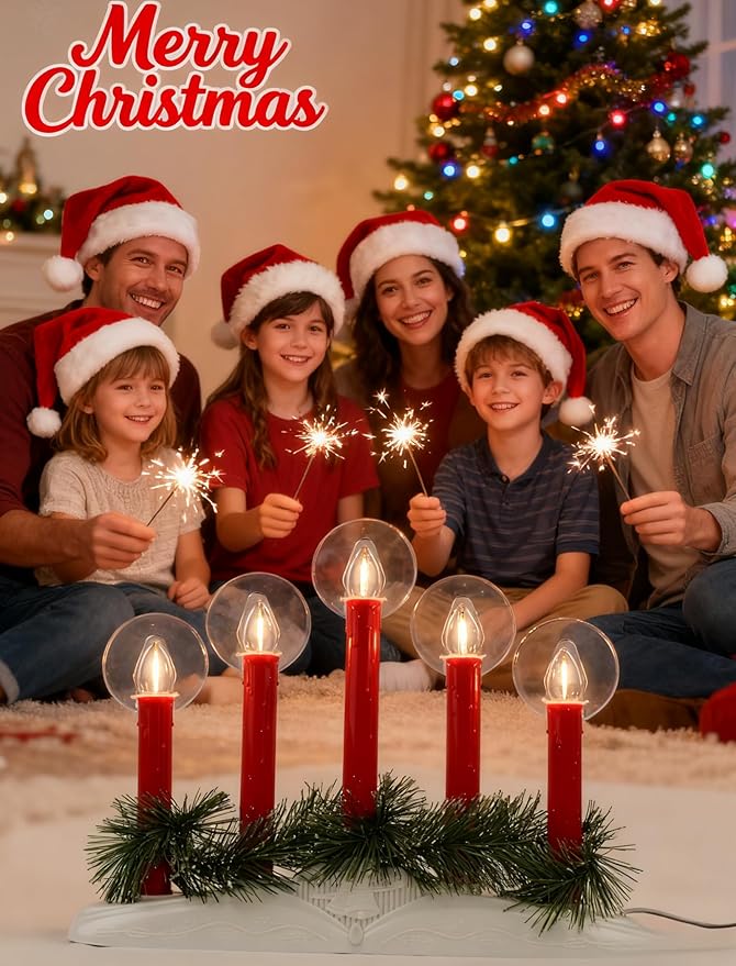5-Light Electric Window Candle Lamp, Constant-On LED Flameless Tapers - Minimalist Plug-in Candelabra for Holiday, Wedding & Year-Round Home Decor