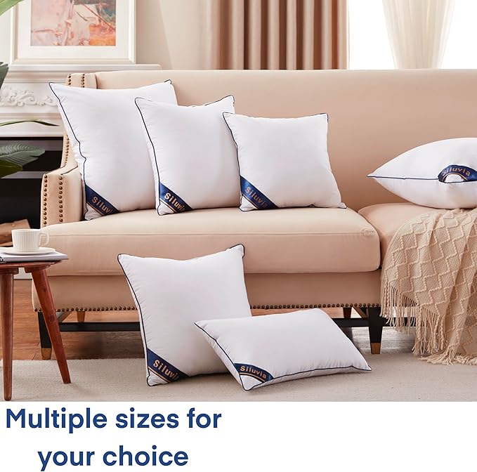 Siluvia Decorative 20x20 Pillow Inserts Set of 4 - Square Throw 20 Pillows with 100% Cotton Cover for Sofa, Couch, and Bed - White