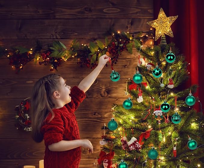 1.57" Emerald Green Christmas Ornaments for Christmas Tree 36 Pcs Mini Shatterproof Balls Christmas Tree Decorations Small Xmas Ornaments Balls with Hanging Loop for Holiday Party Wreath Home Decor