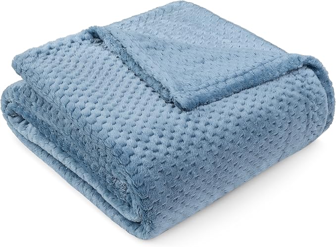 PAVILIA Dusty Blue Throw Blanket for Couch, Twin Bed, Soft Fleece Throws for Sofa Chair, Fuzzy Waffle Textured Blanket, Cozy Warm Lightweight All Season Blanket Throw, 60x80