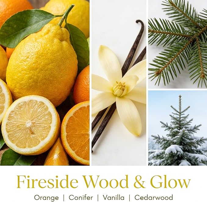 HomeLights 3-Wick Candles for Home Scented - 34oz Soy Wax Blend Candle Long-Lasting Fragrance, Industrial Chic Home Decor and Housewarming Gifts, Fireside Wood & Glow