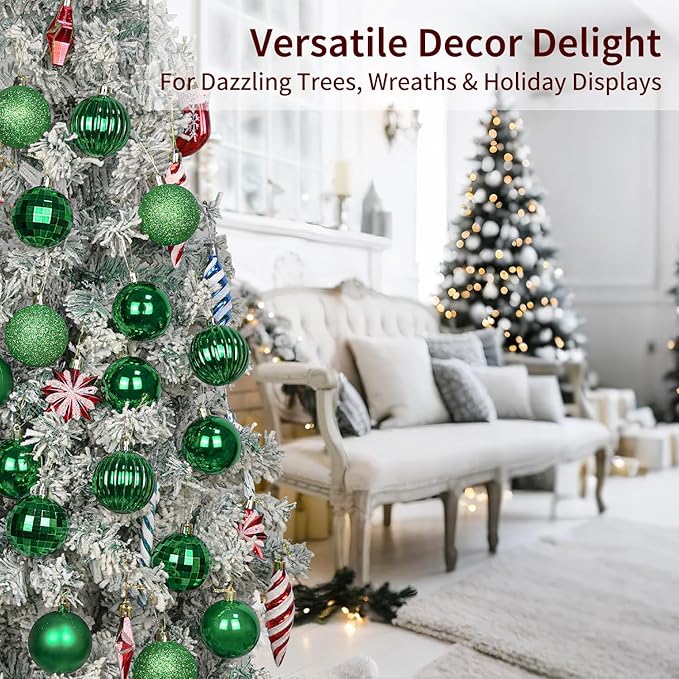 24ct Christmas Balls Ornaments, 2.36 Inch Christmas Tree Balls Ornaments, Decorative Baubles Decorations for Xmas Tree Decor Holiday Party, Green