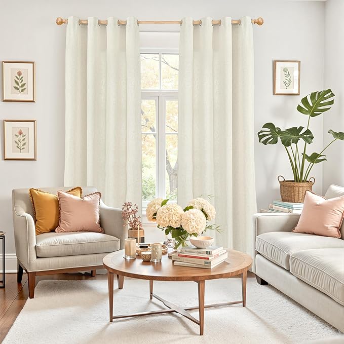 YoungsTex Natural Linen Curtains 90 Inches Long 2 Panels for Living Room, Light Filtering Drapes with Grommet Privacy No See Through for Bedroom, 52 X 90 Inch