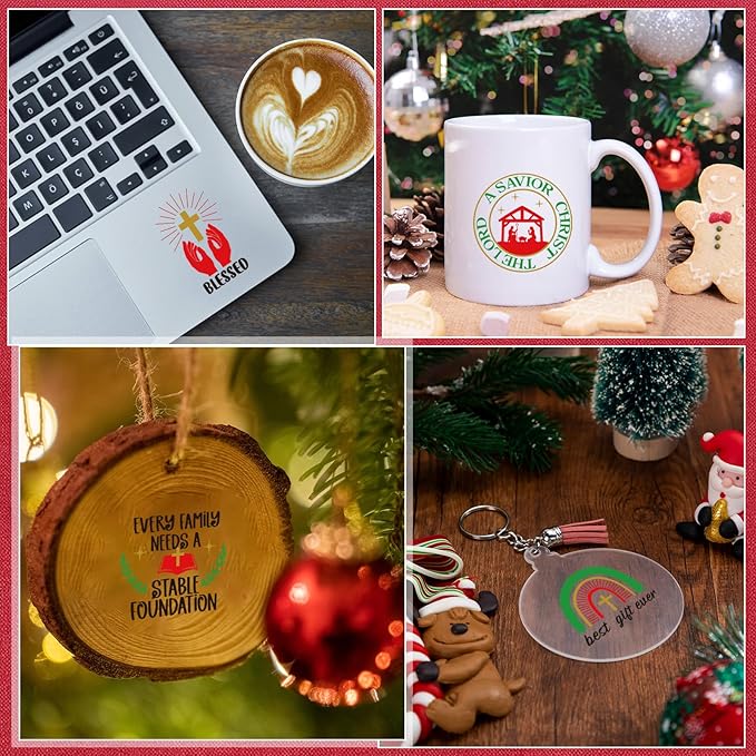 Fainne 100 Pcs Christmas Word Stickers for Crafts Christmas Vinyl Inspirational Stickers Waterproof Xmas Decals for Ornament Ball Wooden Cup Glass Water Bottle Decoration, 50 Style(Cross)