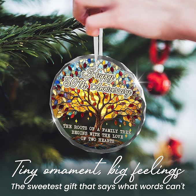 Christmas 50th Anniversary Wedding Gifts for Couples - Glass Christmas Ornaments 2025 for Tree Decorations - Anniversary Wedding Gifts for Women Men Him Her Husband Wife Parents Grandparents