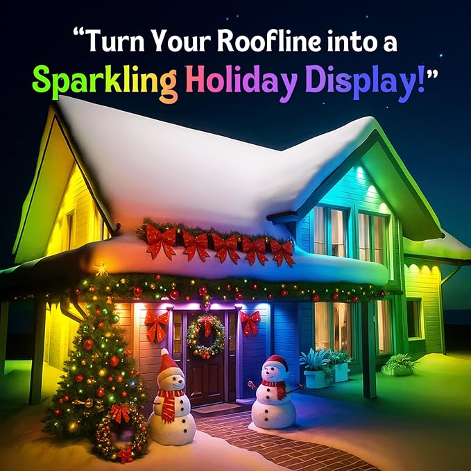HUTAKUZE Permanent Outdoor Lights, 200FT with 120 RGB LEDs for Outdoor Decor, IP67 Waterproof, 48 Scene Modes Christmas House Lights,APP & Remote Control, Music Sync