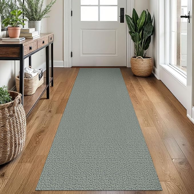 EARTHALL Washable Runner Rug 2x7 Ft Non Slip Runners for Hallways Cotton Rubber Backed Kitchen Runner Braided Indoor Floor Carpet Runners for Entryway, Hallway, Kitchen, Bedroom, Green/Grey
