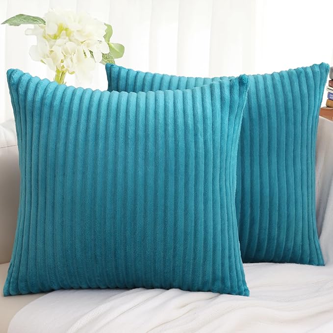 Simmore Decorative Christmas Throw Pillow Covers 26x26 Set of 2, Soft Natural Plush Flannel Double-Sided Fluffy Couch Pillow Covers for Sofa Living Room, Teal