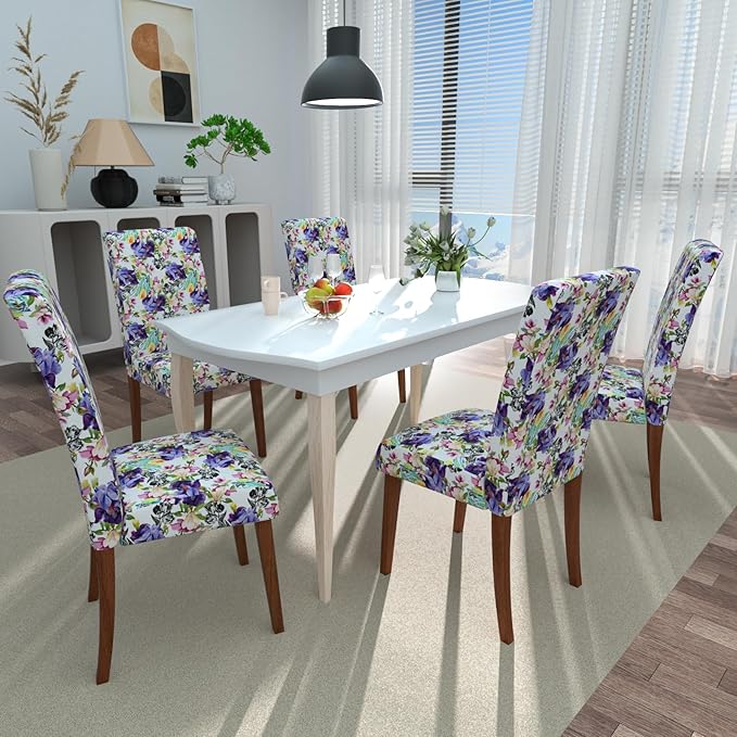 Stretch Dining Chair Covers Set of 8,Floral Print Chair Covers,Soft Removable Washable,Pet Friendly Furniture Protector,Universal Chair Slipcovers for Home, Kitchen,Ceremony Dining Room Seat