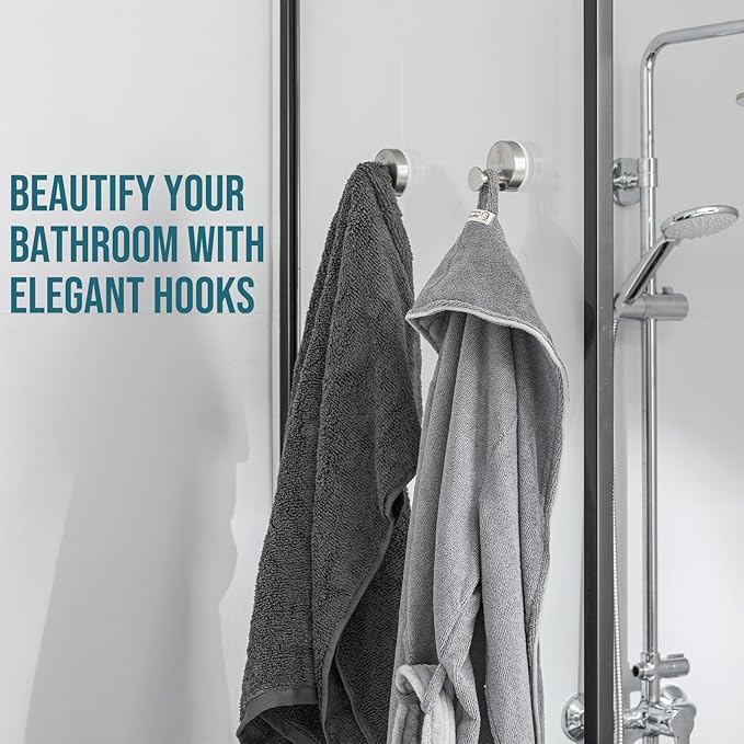 TAILI 304 Stainless Steel Bathroom Suction Hooks for Towel, Bathrobe, Loofah, Patented Strong Suction Cup Holder, No Damage Hanging Glass Shower Wall Hook, Classic Round, 2 Pack, Silver