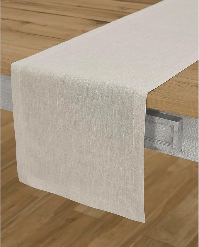 Solino Home Linen Table Runner 48 Inches - 100% Pure Linen Light Natural Table Runner 14 x 48 Inch Ideal for Dresser and Coffee Tables - Spring, Easter - Athena