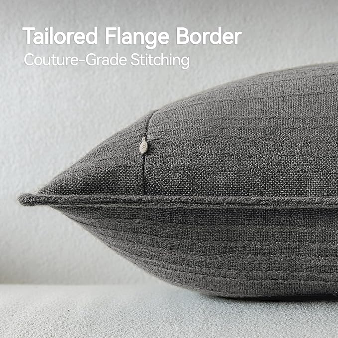 a moment Linen Pillow Covers Set of 2,Boho Farmhouse Throw Pillowcases Neutral Textured Decorative Covers for Couch Sofa,Soft Linen Blend Accent Case Cushion Living Room Home Decor 24"x24"Rustic Gray
