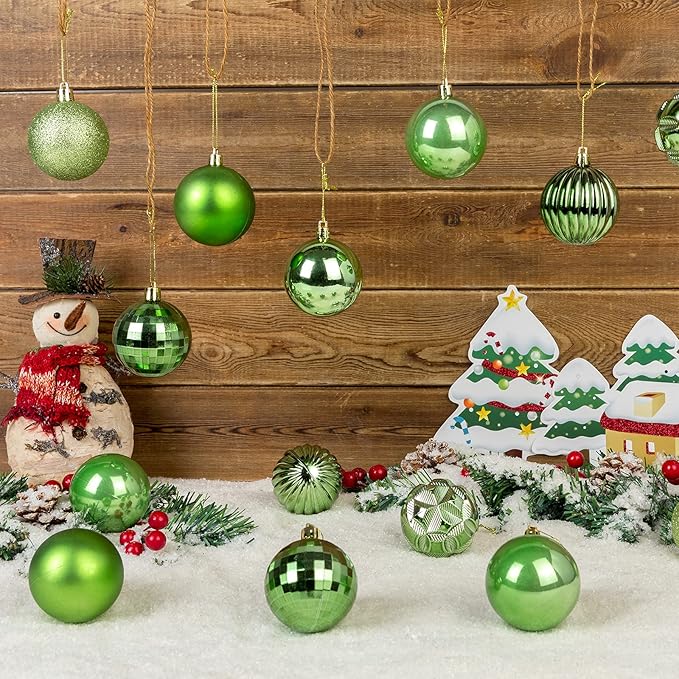 AMS 2.36''/60mm 34ct Christmas Ball Large Ornaments Party Decorations Shatterproof Festival Pendant Hangings for Xmas Tree Decor (60mm, Pea Green)