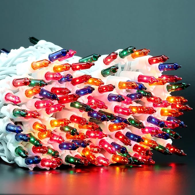 YULETIME 200 Multicolor Christmas Lights, Pack of 2 Sets 33 Feet 100 Count UL Certified Incandescent String Lights (Multicolor - White Wire)