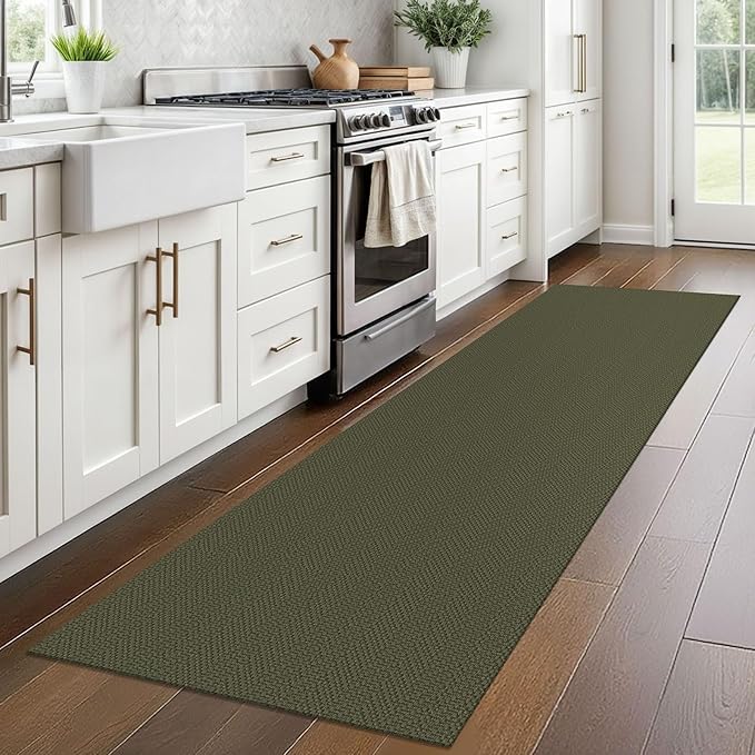 Braided Runner Rug 2x8 Ft Washable Runners for Hallways Kitchen Runner Rug with Rubber Backing Cotton Entryway Runner Indoor, Woven Floor Carpet for Hall Kitchen Bedroom, Dark Green