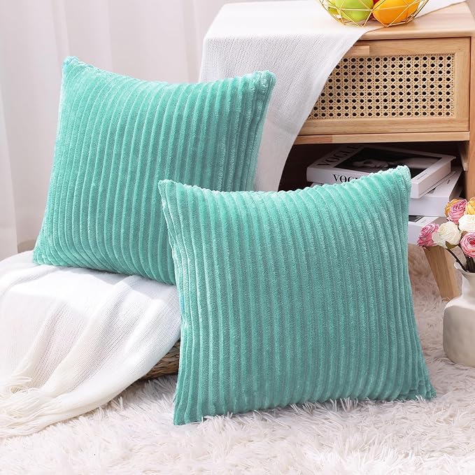 Simmore Decorative Fall Throw Pillow Covers 16x16 Set of 2, Soft Plush Flannel Double-Sided Fluffy Couch Pillow Covers for Sofa Living Room, Aqua Haze