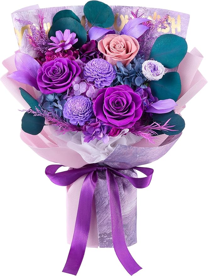 Eterfield Flowers for Delivery Prime, Christmas Forever Flowers Bouquet, Preserved Roses and Purple Flowers Birthday Gifts for Her Women Wife Mom Grandma Graduation Valentine's Day Mother's Day