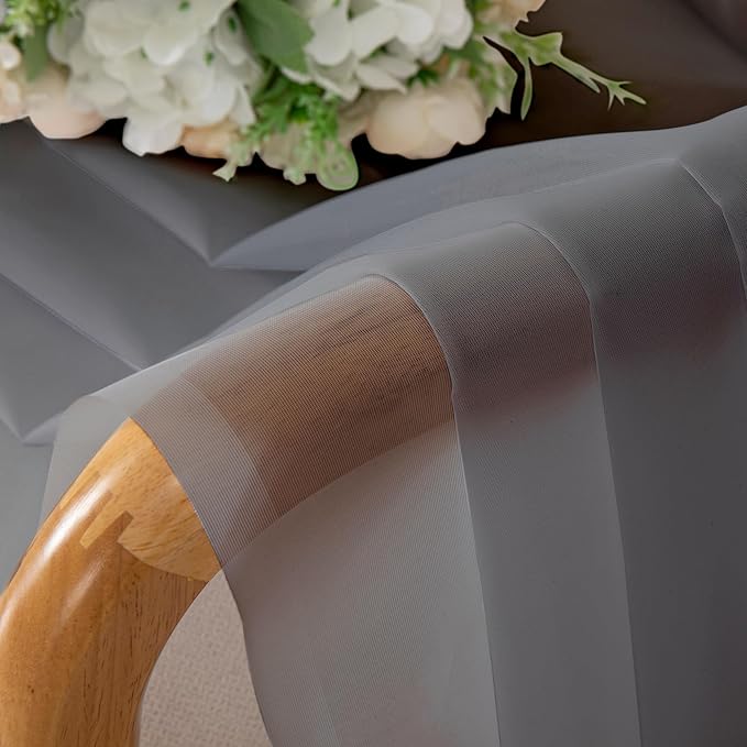 Lecloud Charcoal Grey Sheer Curtains 90 Inches Long 2 Panels, Light Filtering Voile Breathable Curtains, Privacy Solid Window Treatments with Rod Pocket for Bedroom Living Room, Each 42" W x 90" L