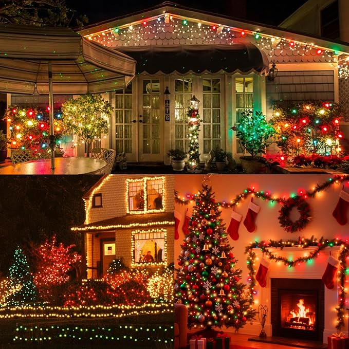 LAMPHOME 33ft Christmas Decorative Mini Lights, 100 LED Green Wire Fairy Starry String Lights Plug in, 16 Lighting Modes for Indoor Outdoor Xmas Tree Wedding Party Decoration (Red/Green/Warm)