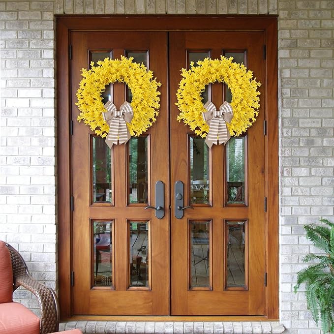 26 Inch Spring Wreaths for Front Door Large Forsythia Floral Summer Door Wreath Outdoor All Season Wild Wreath for Easter Valentines Home Living Room Porch Yard Window Farmhouse Decor (Yellow)