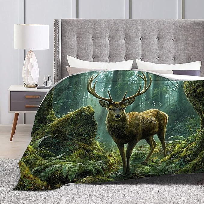 Tijuboni Forest Elk Deer Throw Blanket Deer Gifts for Girls Boys Women Men Kids Adults Soft Flannel Fleece Blanket for Couch Sofa Bed Home Decor 40"x50"