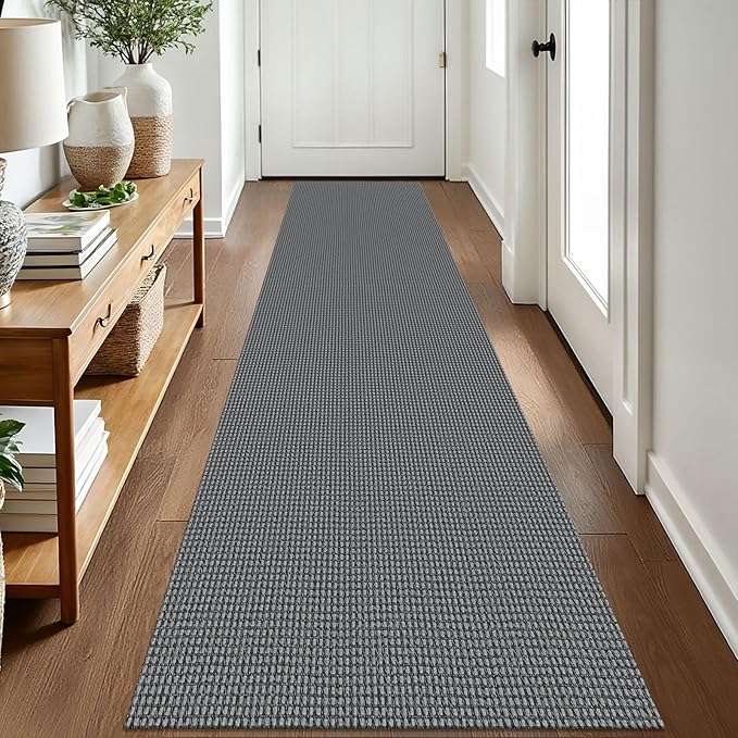 EARTHALL Woven Runner Rug 2x8 Ft Washable Runners for Hallways Cotton Non Slip Rubber Backed Kitchen Runner Braided Indoor Floor Carpet for Entryway, Hallway, Kitchen, Bedroom, Dark Gray