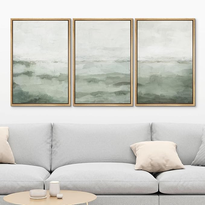 MUDECOR Framed Canvas Print Wall Art Sage Green Abstract Prints Minimalist Modern Wall Art Decor for Bedroom - 24"x36"x3 Natural