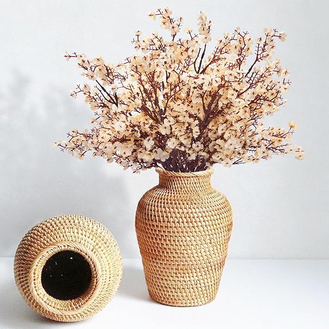 Yastouay 10 Pcs Fake Flowers Artificial Flowers, Real Touch Silk Flowers Faux Artificial Flowers for Decorations, Champagne Babys Breath Artificial Flowers Bulk for Spring Decor Floral Arrangement