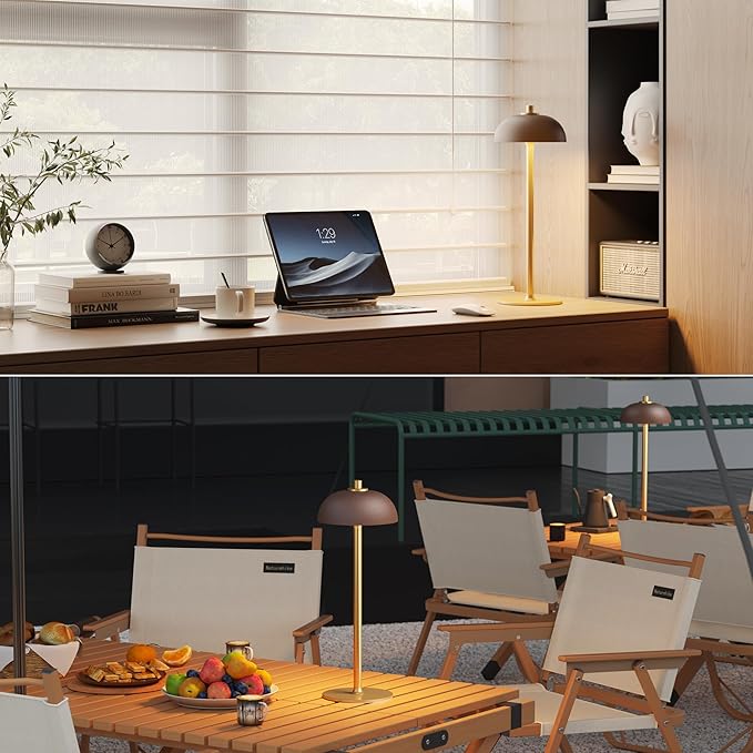 2 Pack LED Cordless Table Lamp Rechargeable,5000mAh Battery Operated Table Lamp, 3 Color Stepless Dimming Metal Table Light with Memory Function for Outdoor, Dinner, Patio, Home.(Brown)
