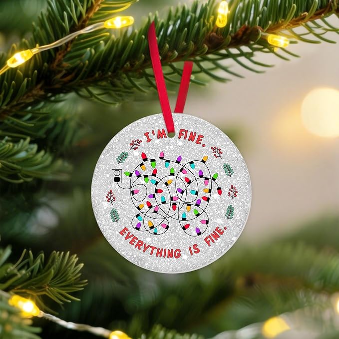 Funny Christmas Ornament – I’m Fine Everything is Fine Tangled Lights Tree Keepsake Decor, Quirky Mental Health Xmas Gift for Coworkers, Woman, Friends 2025