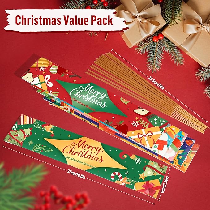 Christmas Incense Sticks, 120 Long-Burning Natural Aromatherapy Sticks with Holder - 6 Holiday Scents for Christmas Decorations