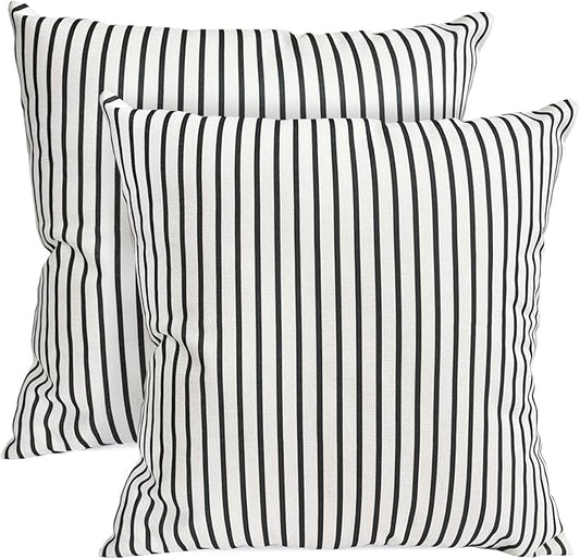 Decorative Throw Pillow Covers Set of 2 Black Striped Pillow Covers 22x22 Inch Throw Pillow Cover Linen Pillowcase Modern Farmhouse Outdoor Pillow Covers for Couch Sofa Bed Living Room