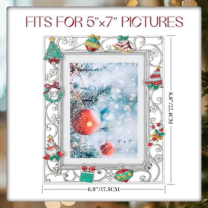 GUOER Picture Photo Frame 5x7 Inch Snowflake Christmas Metal Photo Display Photo Picture Frames with High Definition Glass Front Gift Ideas Tabletop Home Decorative (Christmas Tree 2025)