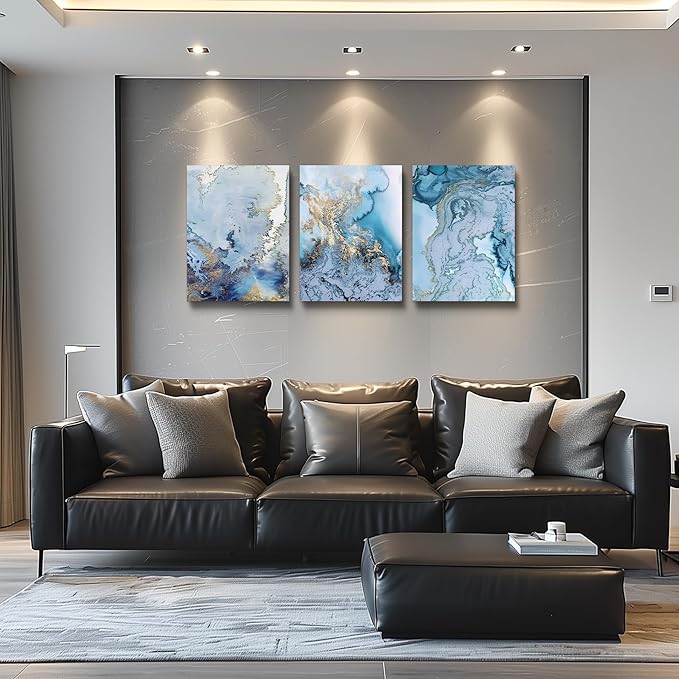 Blue Abstract Canvas Wall Art For Living Room Bedroom Wall Decor Office Pictures Watercolor Wall Paintings Bathroom Home Decoration Posters Prints Artwork 12'' X 16'' 3 Piece Set