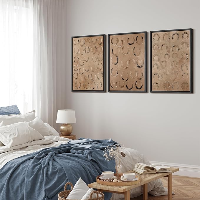 MUDECOR Framed Wall Art Print Set Western Decor Horseshoes Pattern Rustic Neutral Illustrations Modern Art Boho Decorative Colorful Chic for Living Room, Bedroom, Office - 16"x24"x3 BLACK