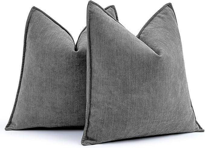 MIULEE Pack of 2 Dark Grey Decorative Pillow Covers 18x18 Inch Soft Chenille Luxurious Couch Throw Pillows Farmhouse Cushion Covers with Elegant Design for Sofa Bedroom Living Room Home Decor