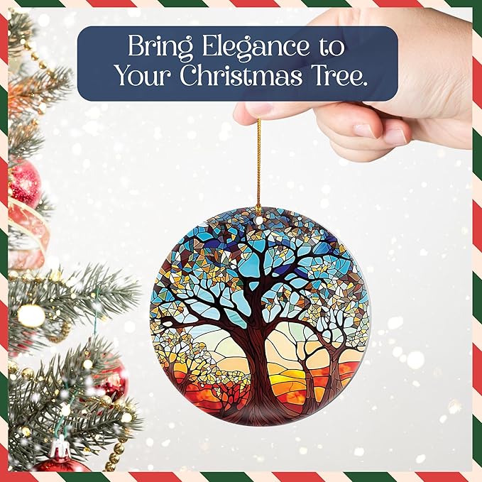 Tree of Life Stained Glass Christmas Ornament - Hanging Ornaments for Christmas Tree Decorations, Colorful Tree of Life Sun Catchers, Holiday Presents Idea