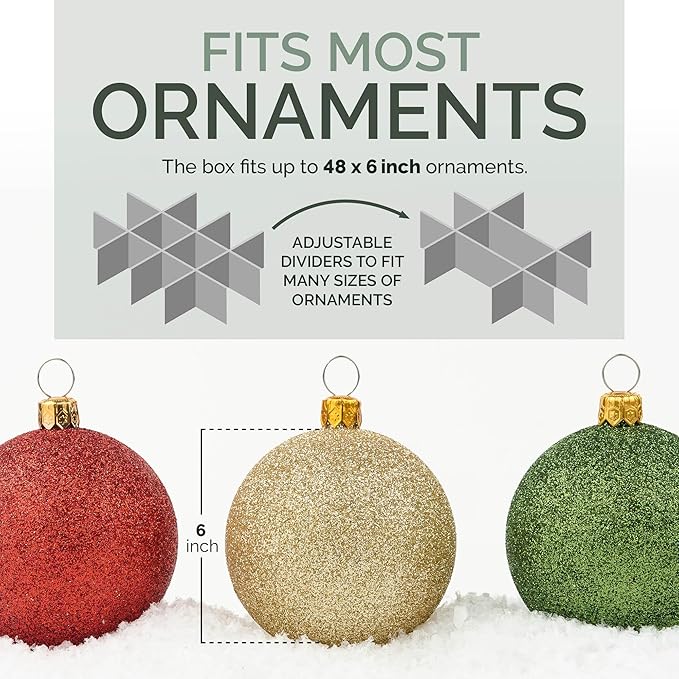Christmas Ornament Storage Container,Box Stores Up to 96-3 inch ornaments, Adjustable Dividers, Large Organizer Bin to Protect and Store Holiday Décor - Black