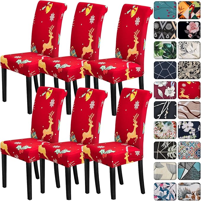Senllori Dining Room Chair Covers Set of 6,Printed Pattern Parsons Chair Slipcovers Removable Washable Kitchen Seat Dining Chairs Protector Cover for Home or Party