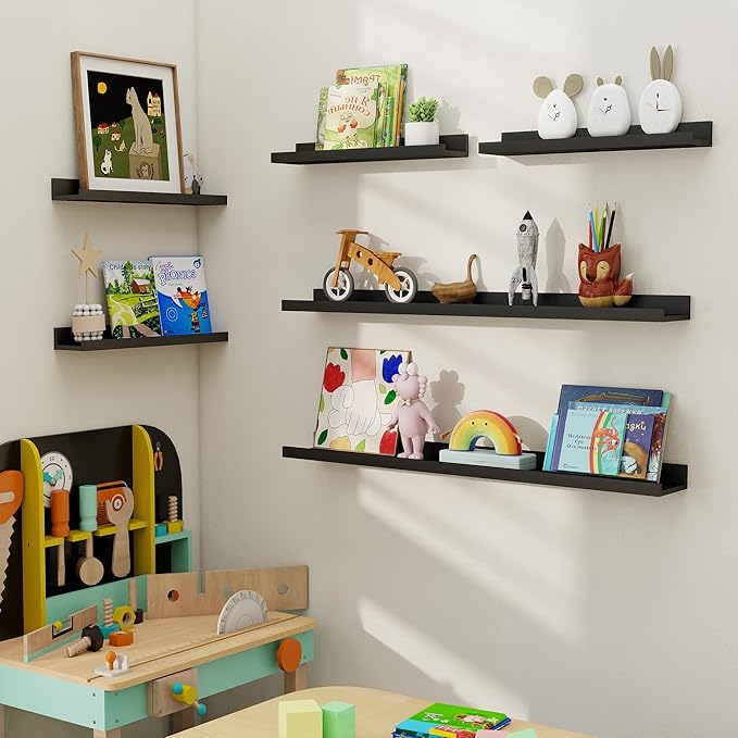 Axeman Picture Ledge Shelf, Floating Shelves for Decor Storage Set of 6, 36 inch Floating Wall Mounted Shelves, Wall Shelves with Lip for Living Room, Bedroom, Nursery, Bathroom, Kitchen, Black