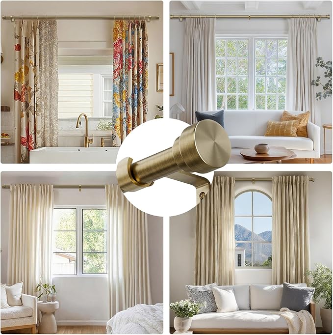 Oneach 2-Pack Antique Bronze Curtain Rods for Windows 48 to 84 Inch, 1 Inch Pole Adjustable Curtain Rod with Easy Installation and Modern Design (16 to 88 Inch)