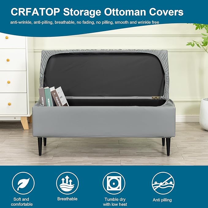 CRFATOP Waterproof PU Ottoman Stool Cover Stretch Folding Storage Footstool Bench Slipcovers Upholstered Foot Chest Chair Covers Washable Entryway Furniture Protector with Elastic Bands,S,Dark Grey