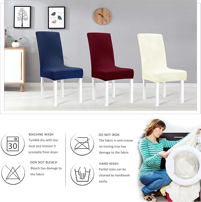 Obstal Stretch Spandex Dining Room Chair Covers ?Set of 4 Universal Removable Washable Chair Seat Slipcovers Protector for Kitchen, Ceremony, Wedding, Banquet, Hotel and Party