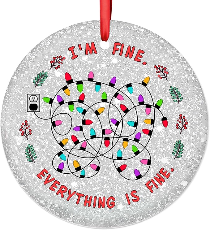 Funny Christmas Ornament – I’m Fine Everything is Fine Tangled Lights Tree Keepsake Decor, Quirky Mental Health Xmas Gift for Coworkers, Woman, Friends 2025