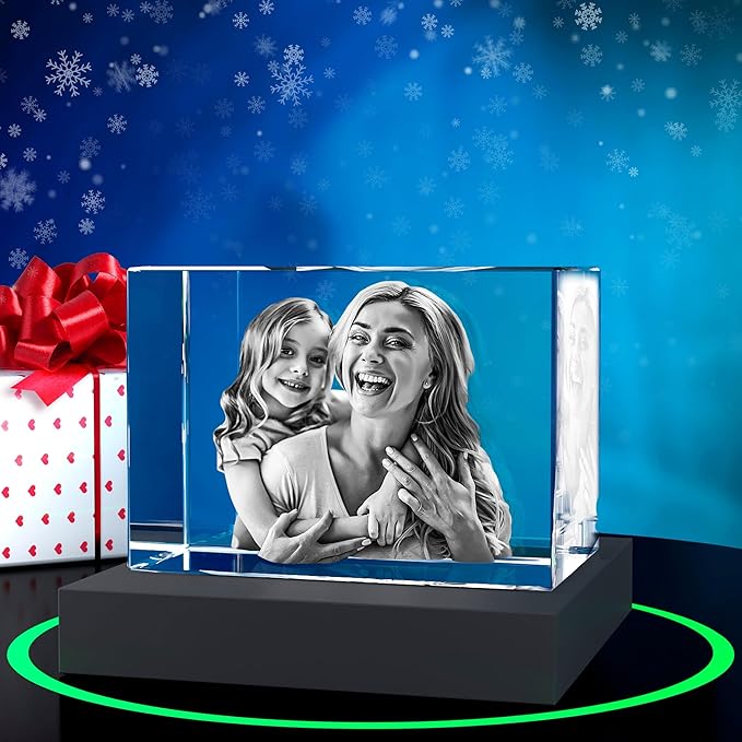 ArtPix 3D Premium Crystal Photo, Christmas Personalized Gifts for Women, Wife, Her, Him, Men, Husband, Grandma, Great Xmas Customized Gift With Your Own Photo, Custom Glass 3D Laser Etched Picture
