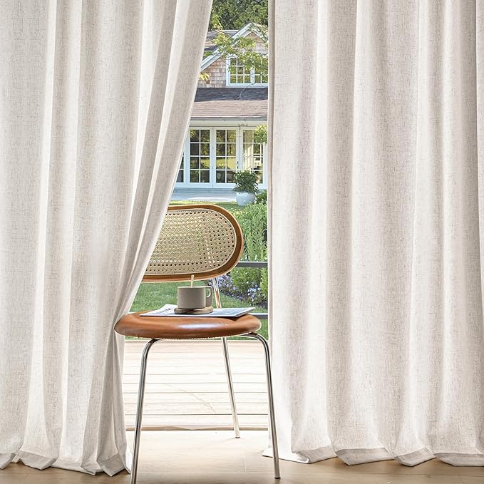 MIULEE Non-See-Through Privacy Linen Curtains 2 Panels, Light Filtering Window Curtains Farnhouse Textured Back Tab Semi Sheer Drapes for Bedroom Living Room, 52 x 90 Inches Long, White