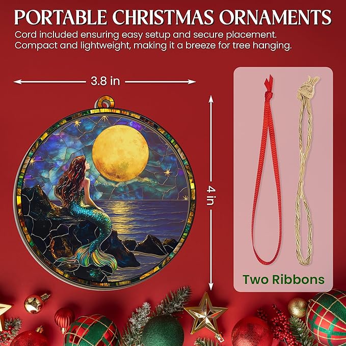 GEEMBI Christmas Mermaid Gifts for Women, Mermaid Ornament - Suncatcher Christmas Ornaments 2025 - Fantasy Decor, Fantasy Gifts for Women Girls Friends Ocean Lovers, Ocean Ornaments for Tree