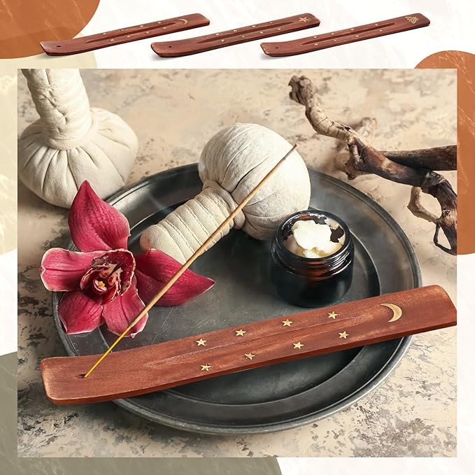 Maxcheck 30 Pcs Wooden Incense Holder for Sticks Sandalwood Incense Sticks Holder Incense Burner Ash Catcher 10 Inch Handmade Inscent Tray for Home Decor Meditation Aromatherapy Yoga, 3 Styles