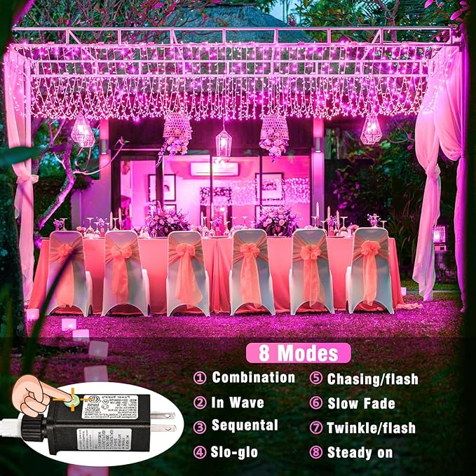 800 LED Pink Christmas Lights Outdoor 262FT Pink String Lights 8 Modes Clear Wire, Plug in Waterproof Twinkle Fairy Lights for Bedroom Indoor Wedding Christmas Party Decorations